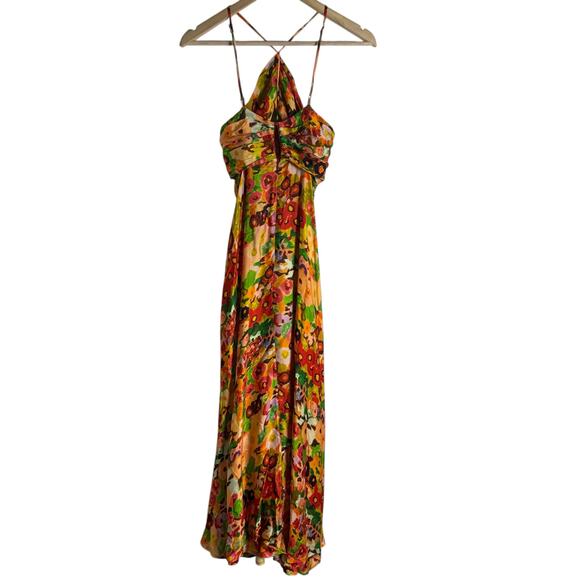 Carolina K Yellow Multicolor Floral Halter Sleeveless Cutout Midi Dress Size S - Picture 11 of 11